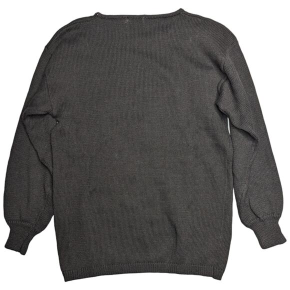 Vtg 1980s L'Eau Vive Black Daisy Pearl Applique Pullover Silk Blend Sweater S - Picture 2 of 4